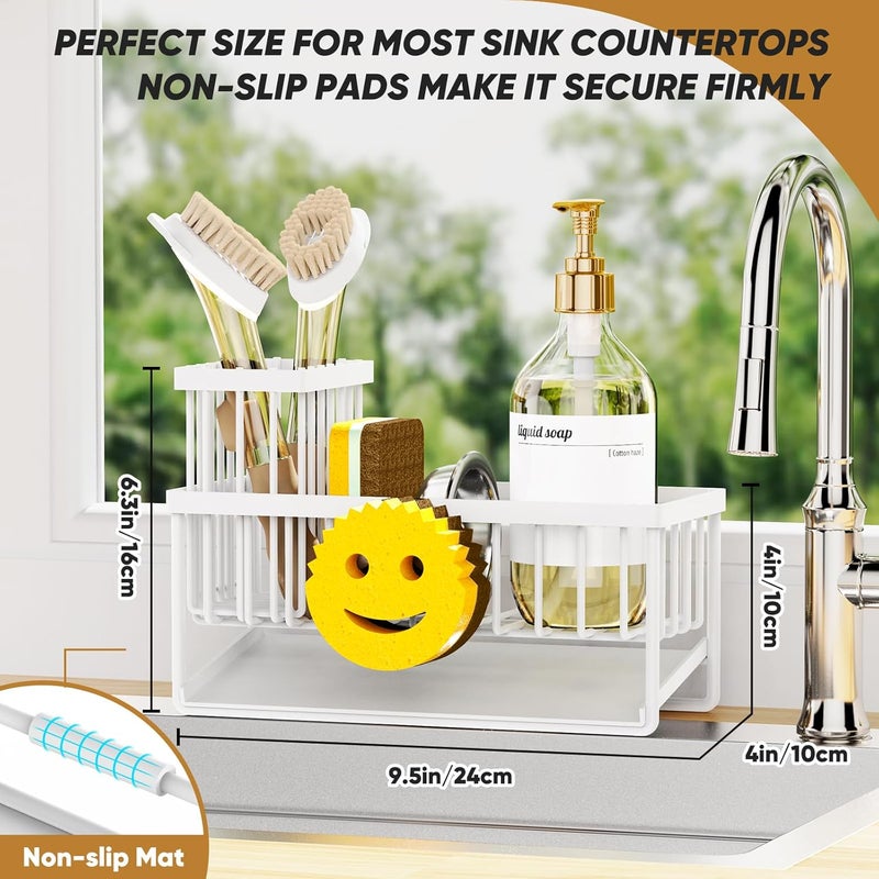 Taugast Sponge Holder for Kitchen Sink,Smiley Face Sink Caddy with Removable Brush Holder,Self-Draining Sponge Caddy for Soap,Dish Brush,Scrubber,Kitchen Essentials and Gadgets-White - Image 2